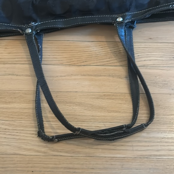 Loved Coach Tote Monogram Signature Stripe Big Shoulder Bag: Black Silver - Picture 13 of 16